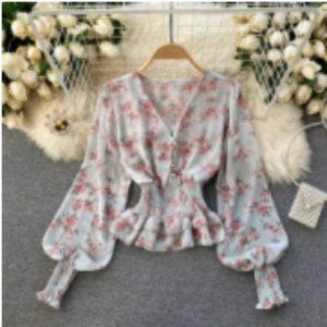 One Size Spring 2022 New Chiffon Blouse Female Sweet Wood Stretch Waist